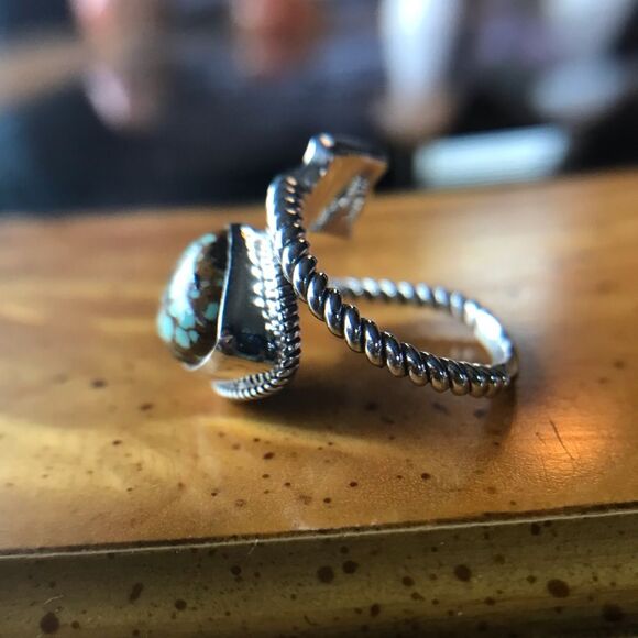 Natural Blue Turquoise Sterling Silver Arrow Ring Size 8 - Picture 7 of 9